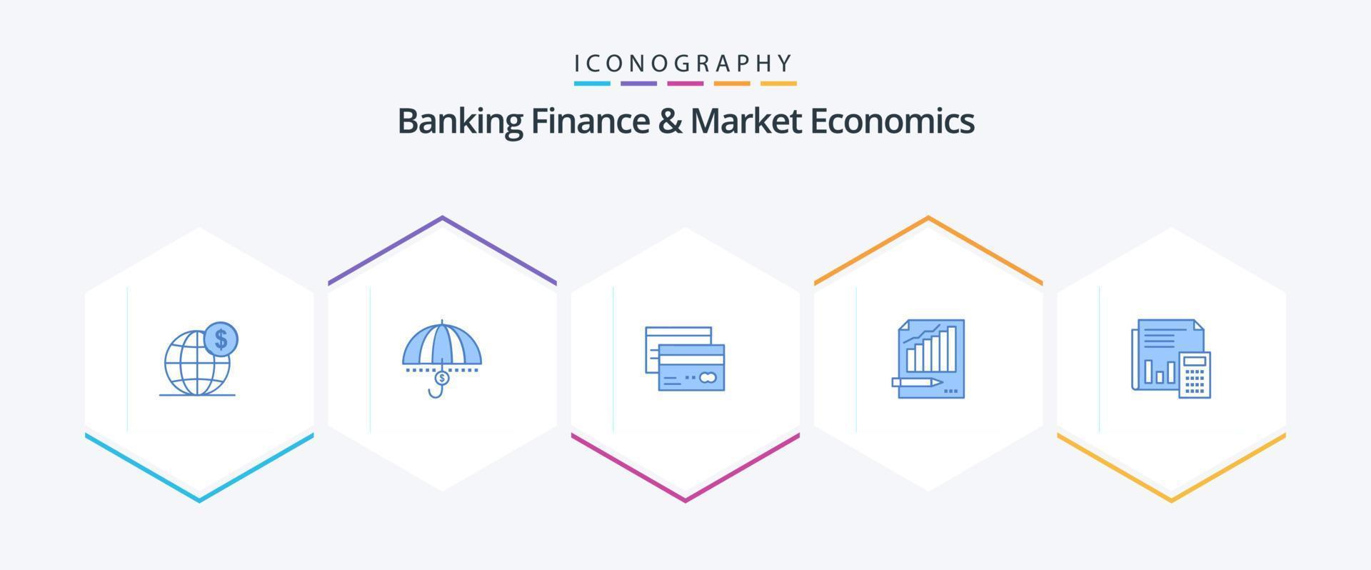 Banken, Finanzen und Marktwirtschaft 25 blaues Symbolpaket einschließlich Kredit. Karte. Geld. Banken. Unterstützung vektor