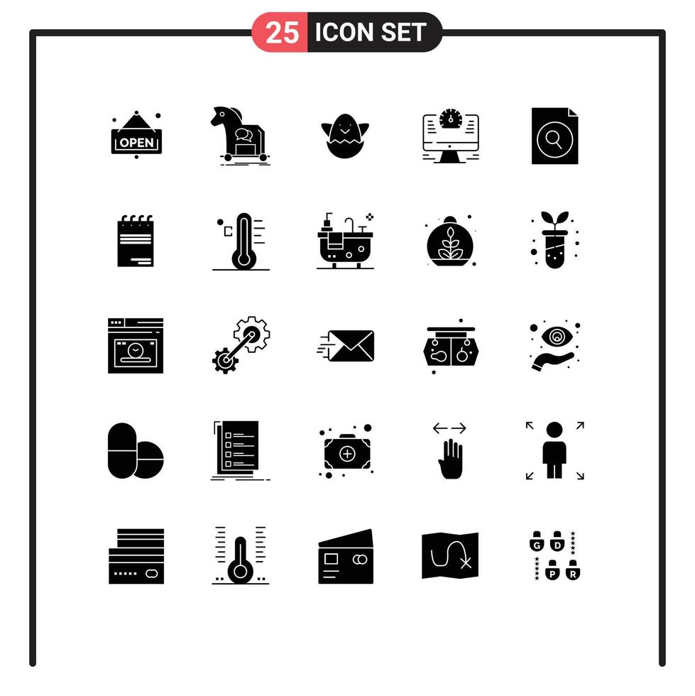 universell ikon symboler grupp av 25 modern fast glyfer av Sök dokumentera påsk Kolla på övervaka redigerbar vektor design element