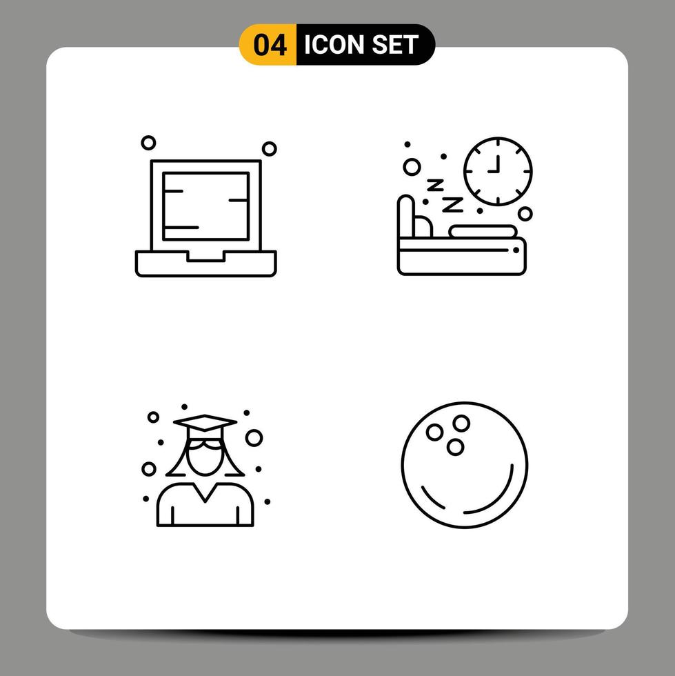 Aktienvektor-Icon-Pack mit 4 Zeilenzeichen und Symbolen für Computerzeit-Laptop-Diät-Absolvent editierbare Vektordesign-Elemente vektor