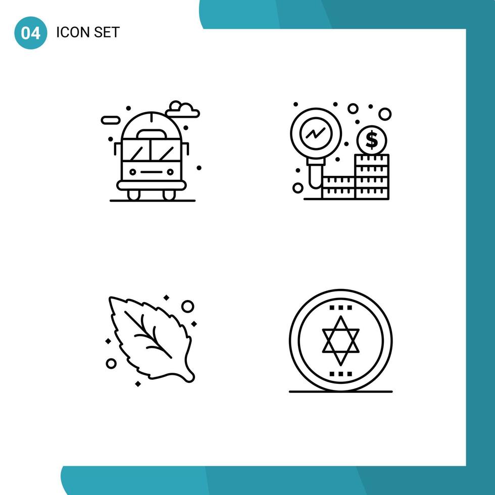 Stock Vector Icon Pack mit 4 Zeilen Zeichen und Symbolen für City Green Van Money Circle editierbare Vektordesign-Elemente