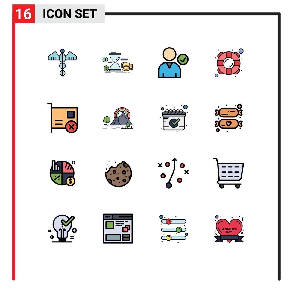 Lager Vektor Icon Pack mit 16 Zeilenzeichen und Symbolen für Kartenschoner Zeitleben verwenden editierbare kreative Vektordesign-Elemente