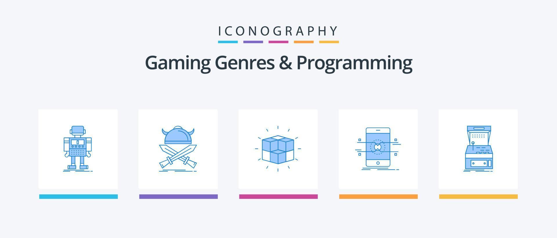 gaming genrer och programmering blå 5 ikon packa Inklusive mobil. api. krigare. kub. pussel. kreativ ikoner design vektor