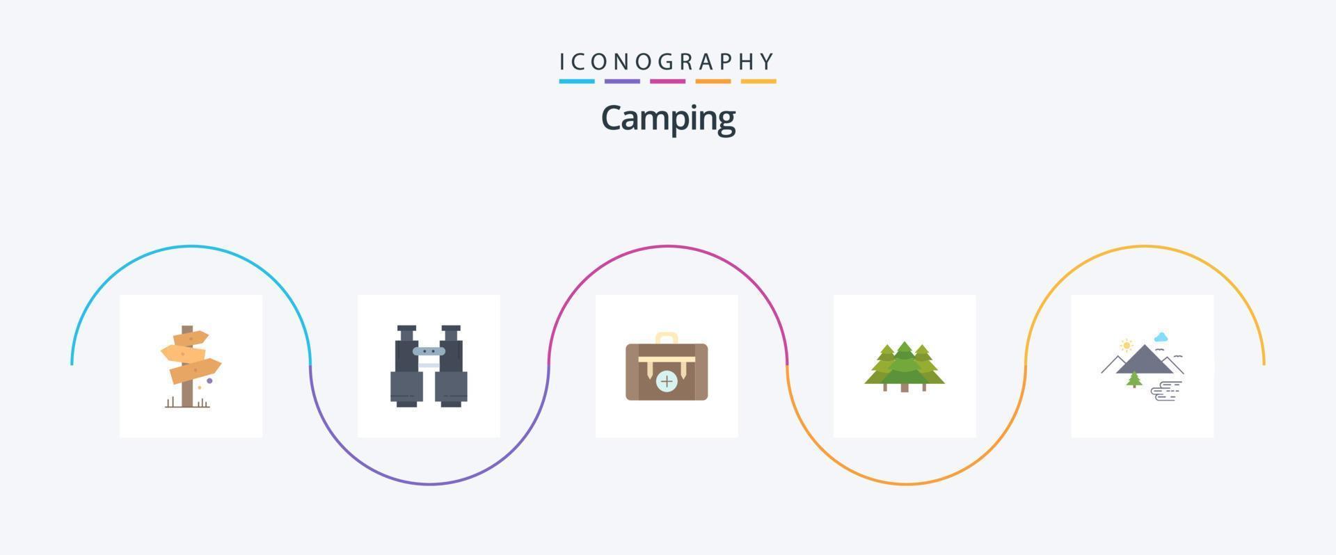 Camping Flat 5 Icon Pack inklusive Camping. Gepäck. entdecken. wandern. Camping vektor