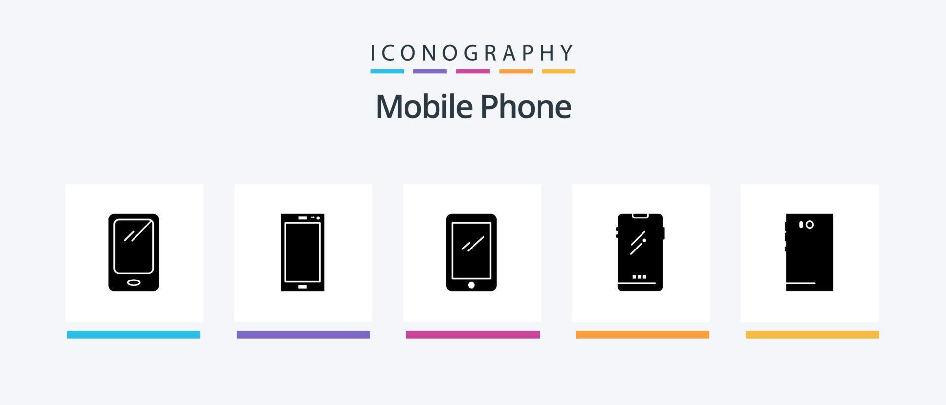 mobil telefon glyf 5 ikon packa Inklusive . kamera.. kreativ ikoner design vektor