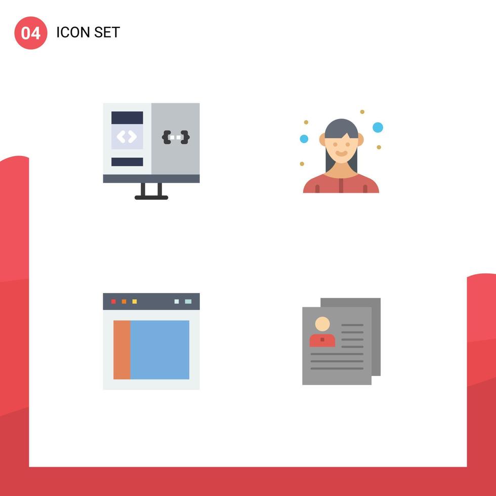 flaches Symbolset der mobilen Schnittstelle von 4 Piktogrammen der App-Kluft entwickeln bearbeitbare Vektordesign-Elemente für das weibliche Layout vektor