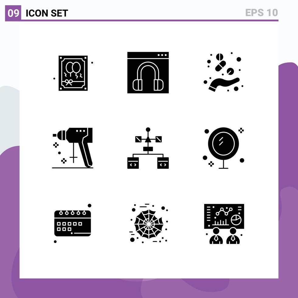 modern uppsättning av 9 fast glyfer pictograph av verktyg perforator uppkopplad konstruktion hälsa redigerbar vektor design element
