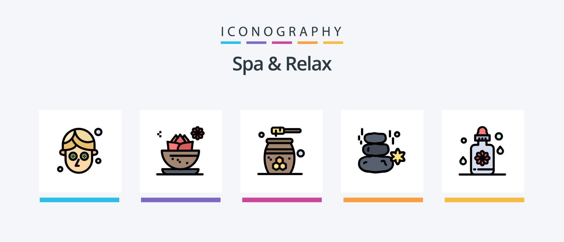 Spa- und Relax-Linie gefülltes 5-Icon-Paket inklusive Kosmetik. Kosmetik . Kraut. Bad. kreatives Symboldesign vektor