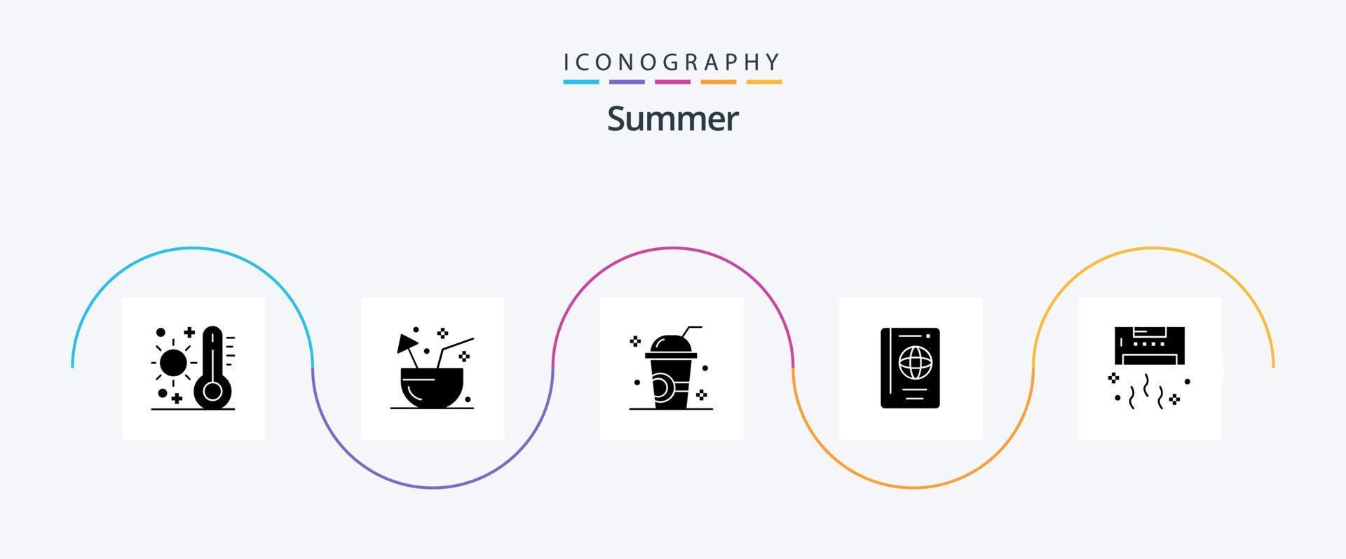 Summer Glyph 5 Icon Pack inklusive Sommer. Ferien. Sommer. Sommer. Eis vektor