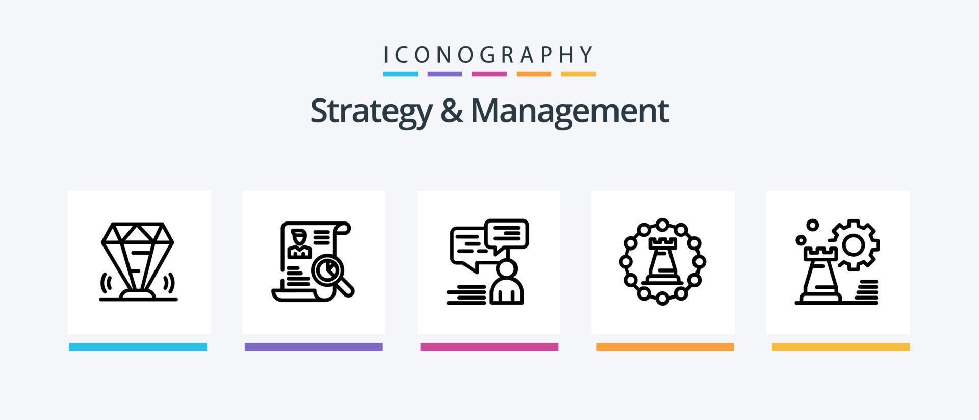 Strategy and Management Line 5 Icon Pack inklusive Support. Plaudern. hoch. Juwel. Juwel. kreatives Symboldesign vektor