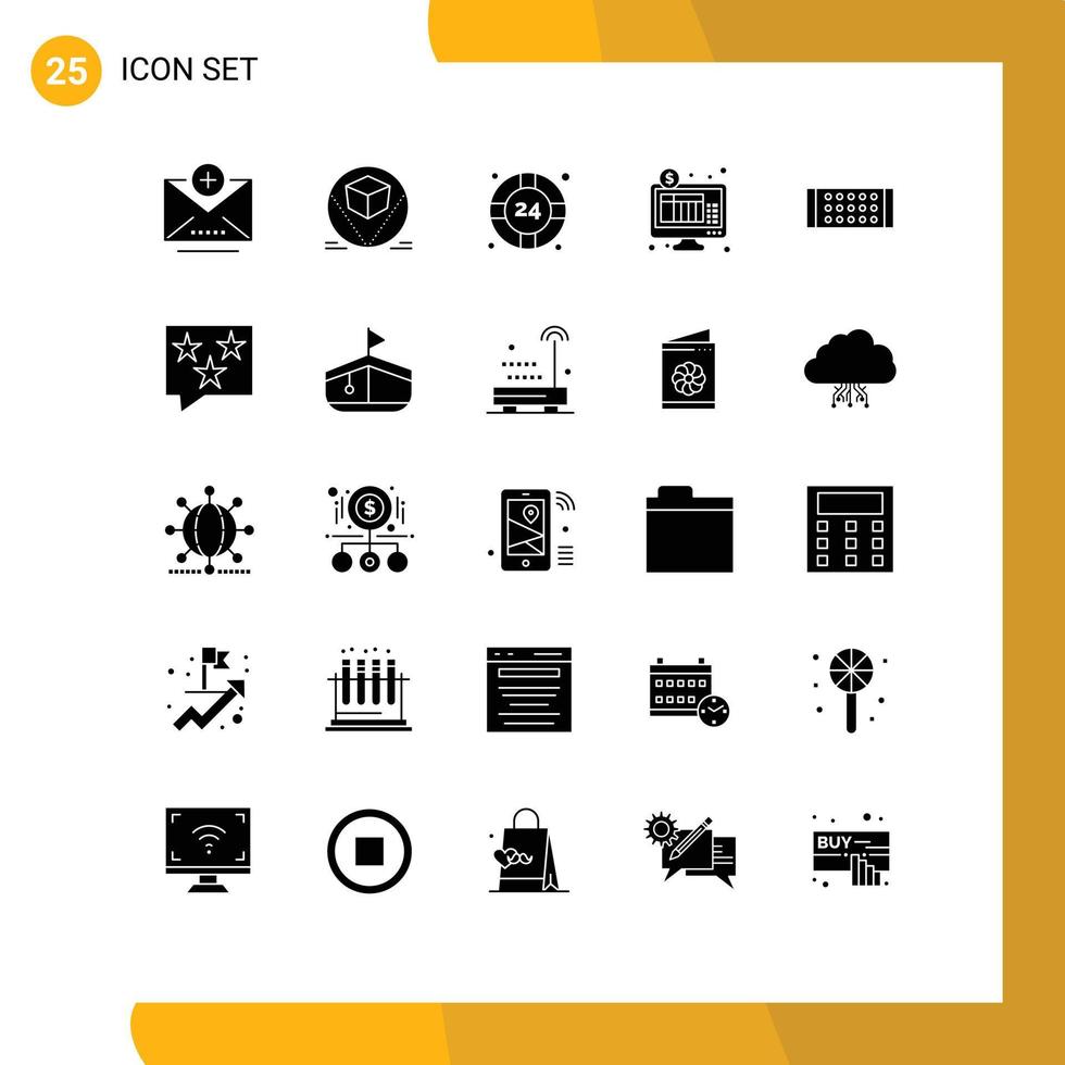 Aktienvektor-Symbolpaket mit 25 Zeilenzeichen und Symbolen für Streifenlampen-Lebensretter Online-Banking Internet-editierbare Vektordesign-Elemente vektor