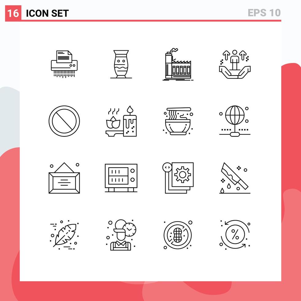 Stock Vector Icon Pack mit 16 Linienzeichen und Symbolen für die Produktionsindustrie Kultur Industriekeramik editierbare Vektordesign-Elemente