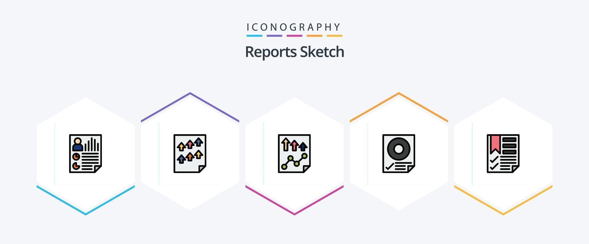 Reports Sketch 25 Filledline Icon Pack inklusive Dokument. Lesezeichen. Papier. Papier. Kennzeichen vektor