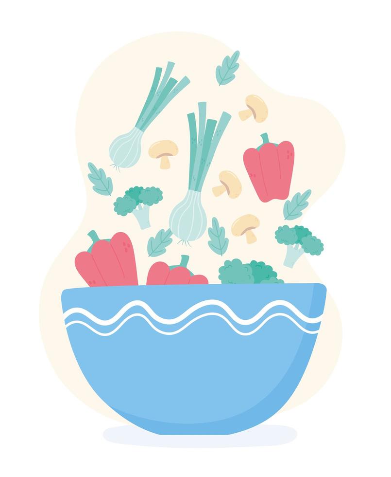 hälsosam mat kost diet organisk skål med fallande grönsaker vektor