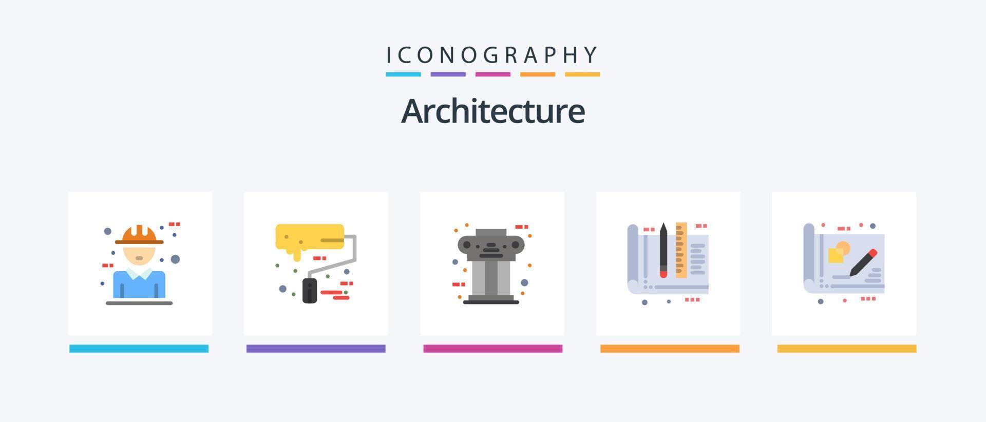 arkitektur platt 5 ikon packa Inklusive linjal. design. vält borsta. arkitekt. kolumn. kreativ ikoner design vektor