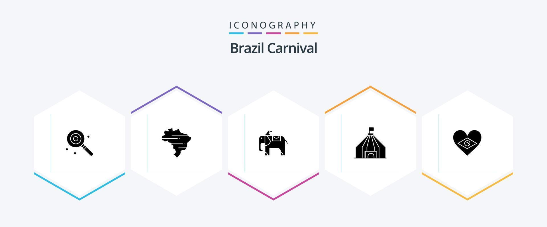 Brasilien-Karneval 25 Glyphen-Icon-Pack einschließlich Brasilien. Elefant. Brasilien. Feier. brasilianisch vektor