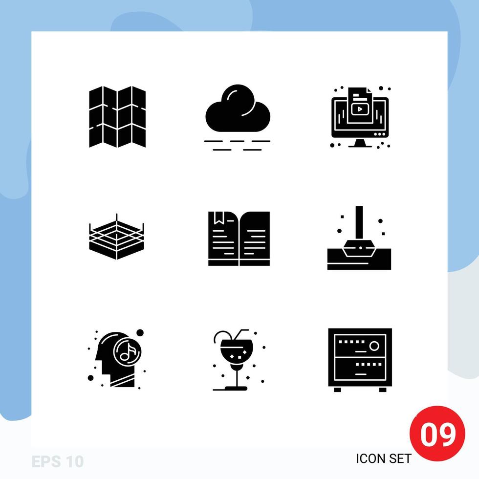 uppsättning av 9 modern ui ikoner symboler tecken för mopp utbildning media bok brottning redigerbar vektor design element