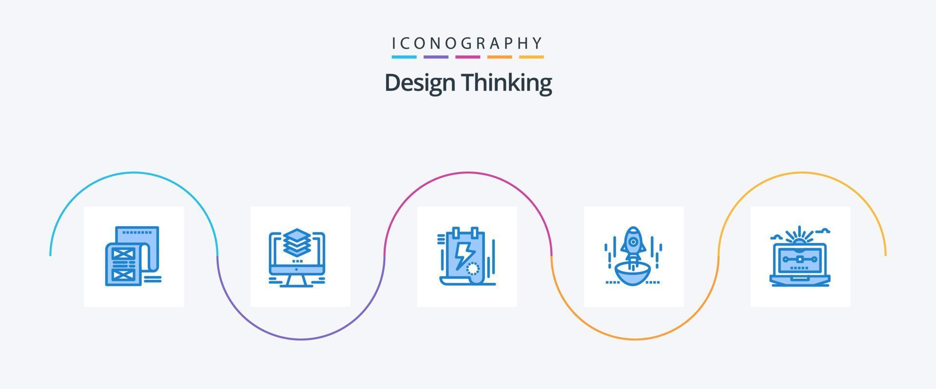 Design Thinking Blue 5 Icon Pack inklusive Business. starten. Rechner. Zwischenablage. Datei vektor