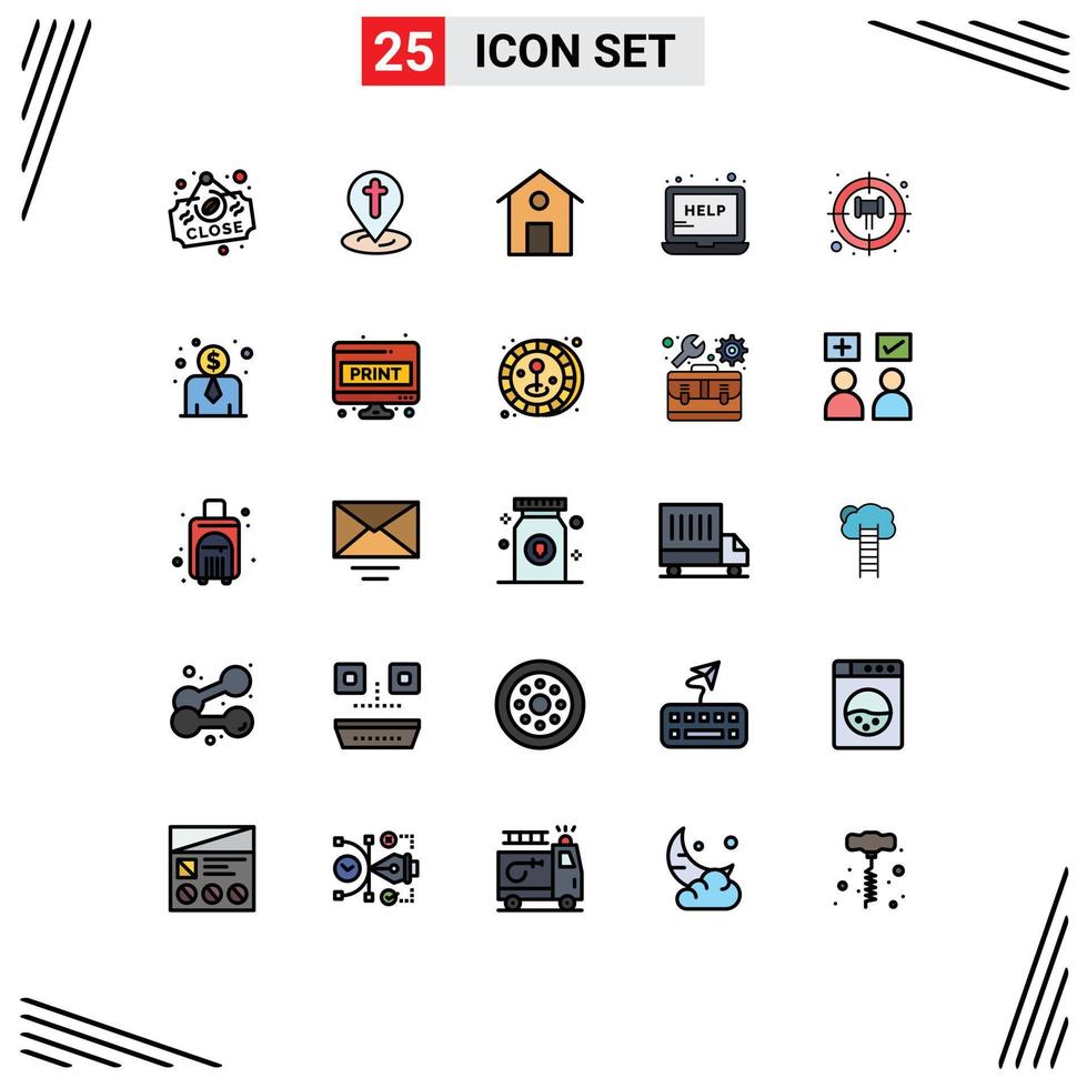 Aktienvektor-Icon-Pack mit 25 Linienzeichen und Symbolen für Zielauktions-Home-Support-Laptop-editierbare Vektordesign-Elemente vektor