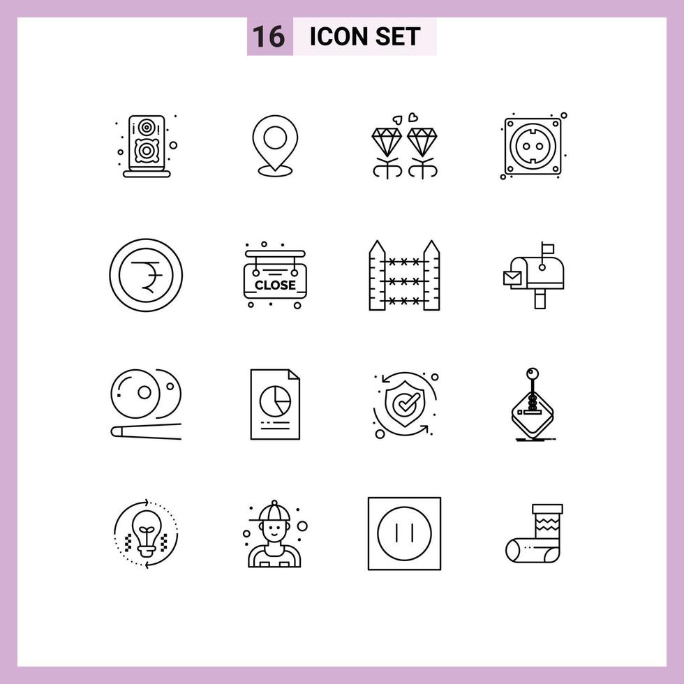 Stock Vector Icon Pack mit 16 Zeilenzeichen und Symbolen für Hardware-Kabel platzieren Mom Jewel editierbare Vektordesign-Elemente