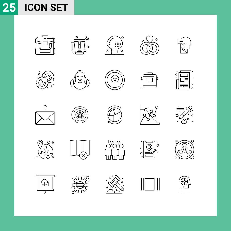25 tematiska vektor rader och redigerbar symboler av v kärlek wiFi svamp mat redigerbar vektor design element