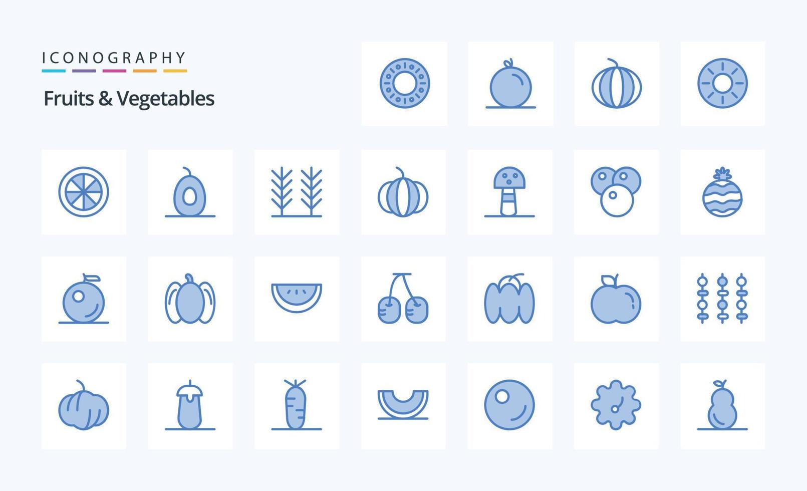 25 frukt grönsaker blå ikon packa vektor