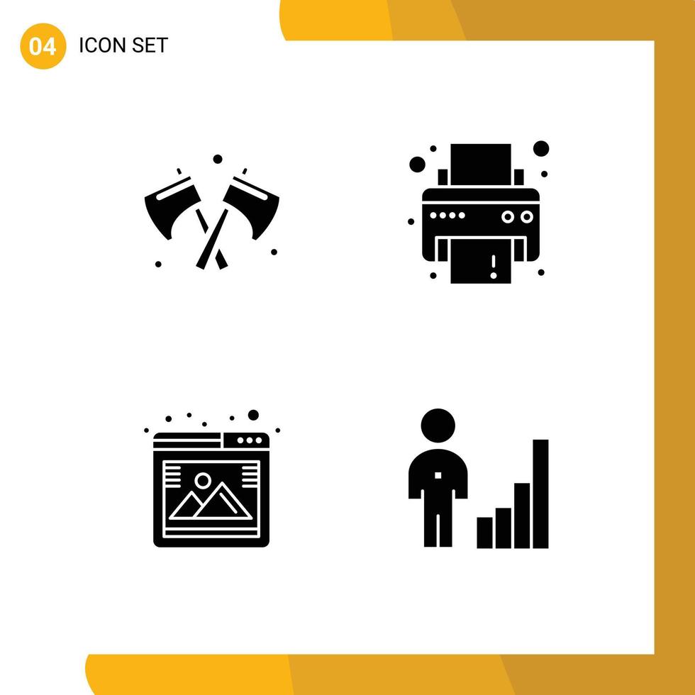 modern uppsättning av 4 fast glyfer pictograph av yxa browser enhet Galleri Diagram redigerbar vektor design element