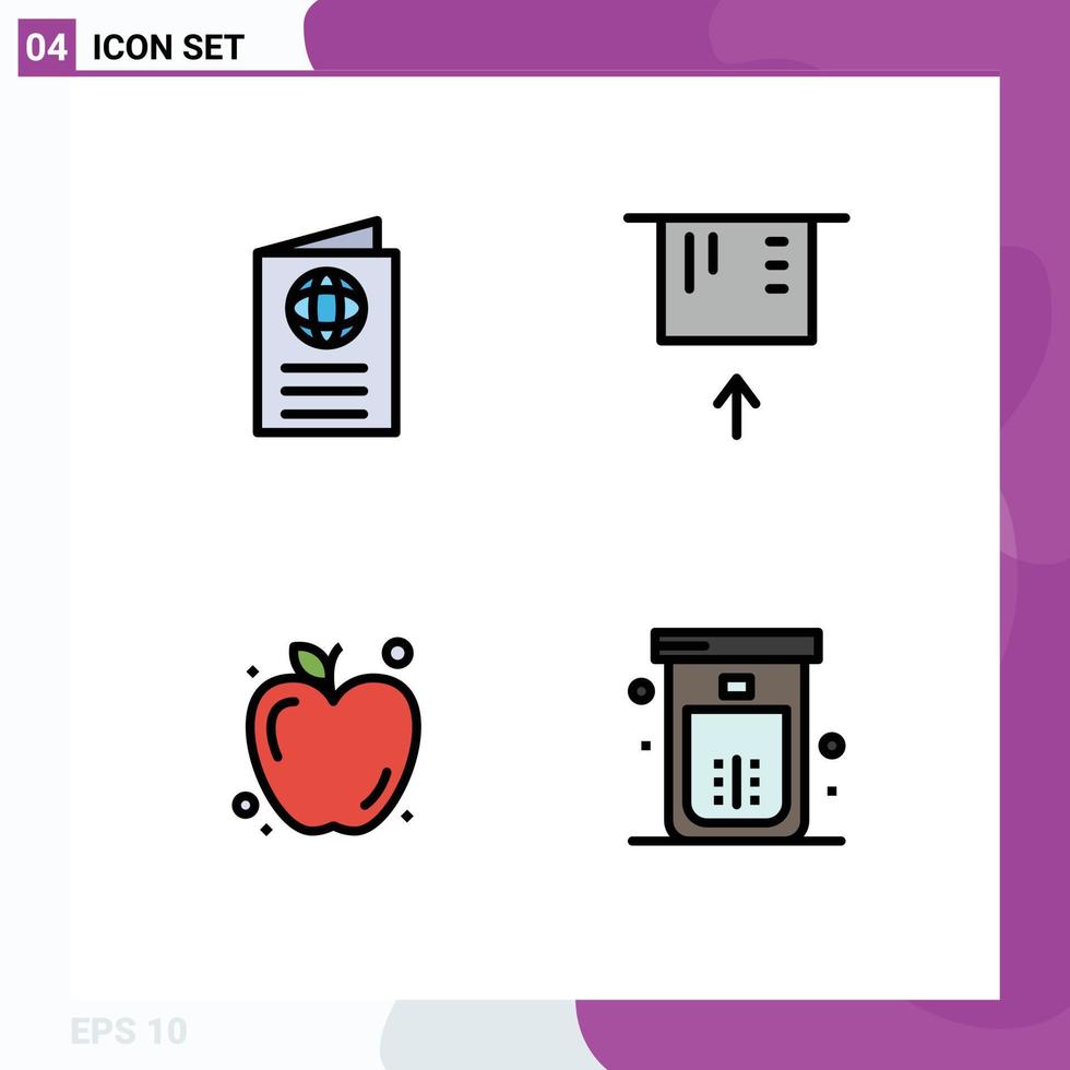satz von 4 modernen ui-symbolen symbole zeichen für karte essen pass kreditkarte bad editierbare vektordesignelemente vektor