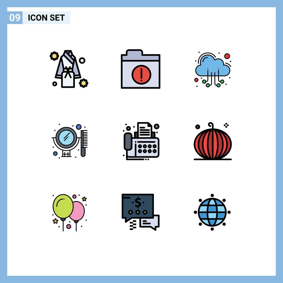 Stock Vector Icon Pack mit 9 Zeilen Zeichen und Symbolen für Kontakt Set Wolke Spiegel Schönheit editierbare Vektordesign-Elemente