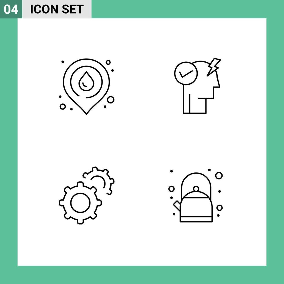 satz von 4 modernen ui-symbolen symbole zeichen für feuerausrüstung standort power frühstück editierbare vektordesignelemente vektor