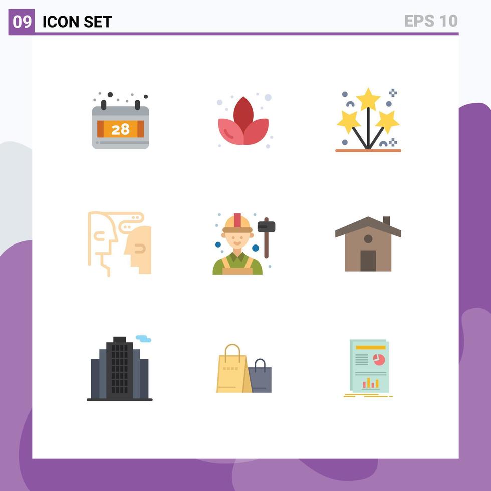 Stock Vector Icon Pack mit 9 Zeilen Zeichen und Symbolen für Arbeitsingenieur Partei Mitarbeiter menschliche editierbare Vektordesign-Elemente