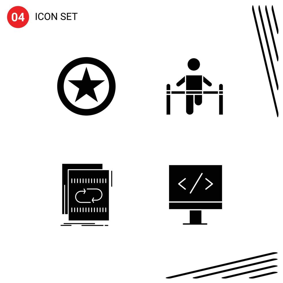 Stock Vektor Icon Pack mit 4 Zeilenzeichen und Symbolen für Abzeichen Mann Militär Rang Turnhalle Datei editierbare Vektordesign-Elemente