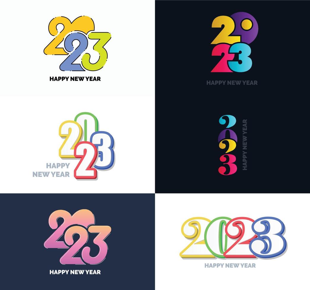 große reihe von 2023 frohes neues jahr logo text design 2023 zahlenentwurfsvorlage vektor