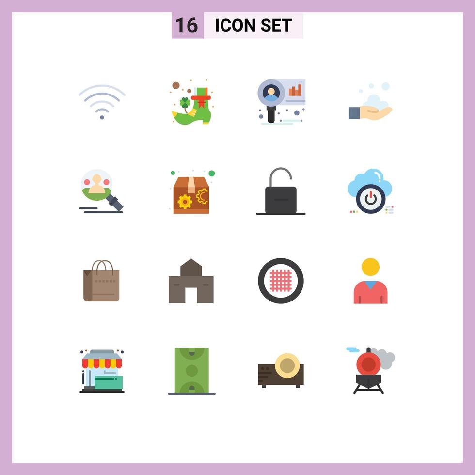 grupp av 16 platt färger tecken och symboler för användare profil marknadsföra hitta tvål redigerbar packa av kreativ vektor design element