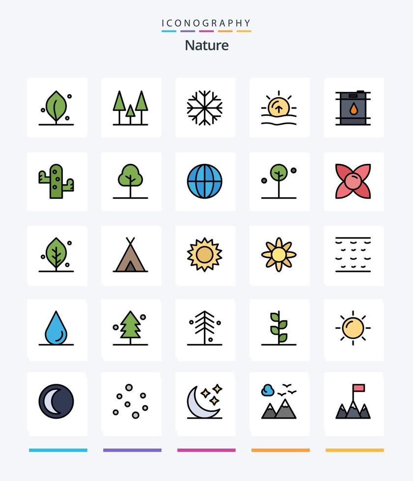 kreativ natur 25 linje fylld ikon packa sådan som öken. olja. väder. bensin. väder vektor