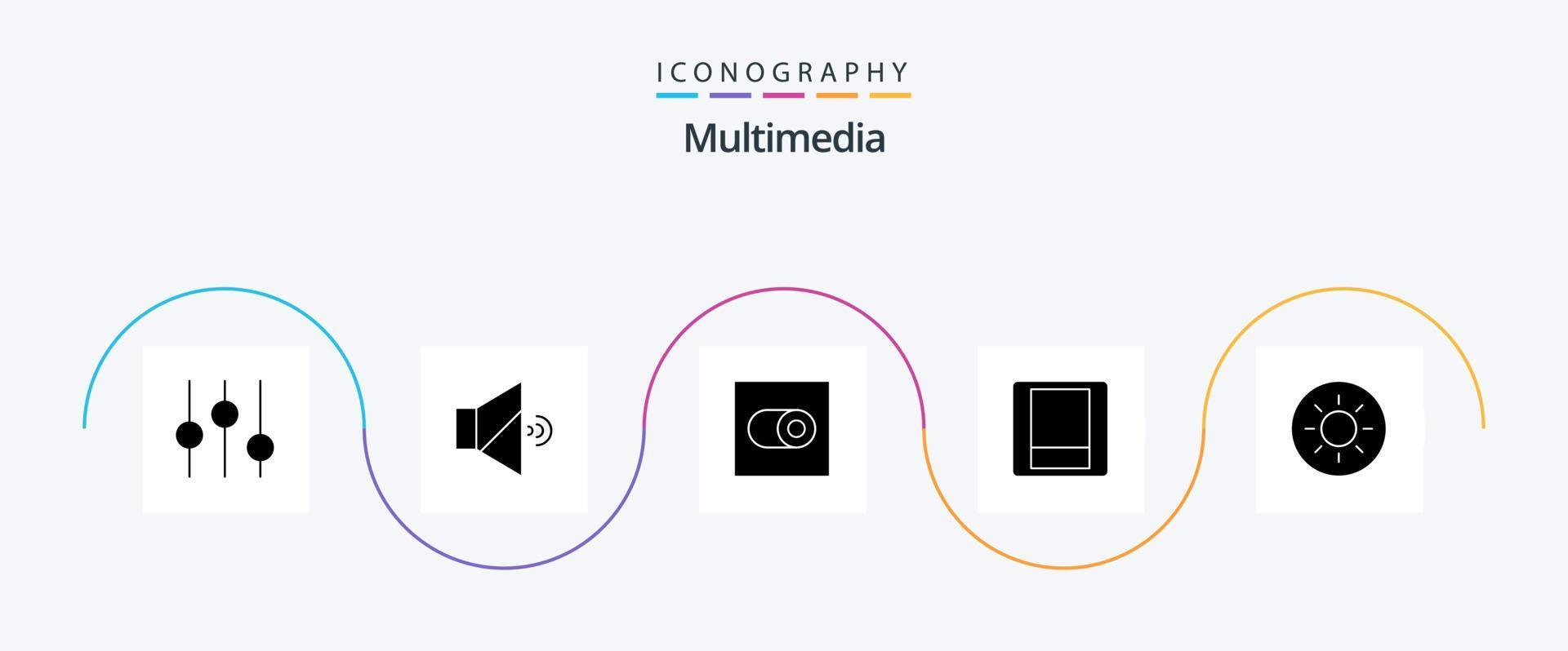 multimedia glyf 5 ikon packa Inklusive . växla. ljusstyrka vektor