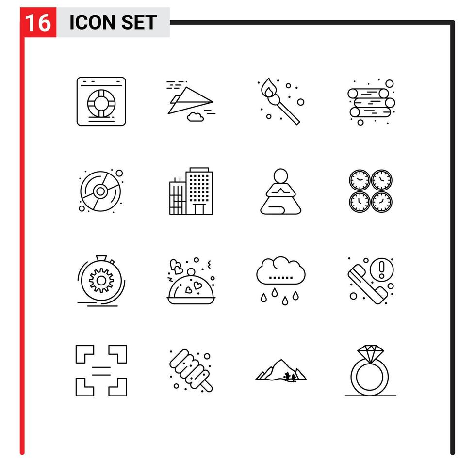 uppsättning av 16 modern ui ikoner symboler tecken för multimedia disk design trä energi redigerbar vektor design element