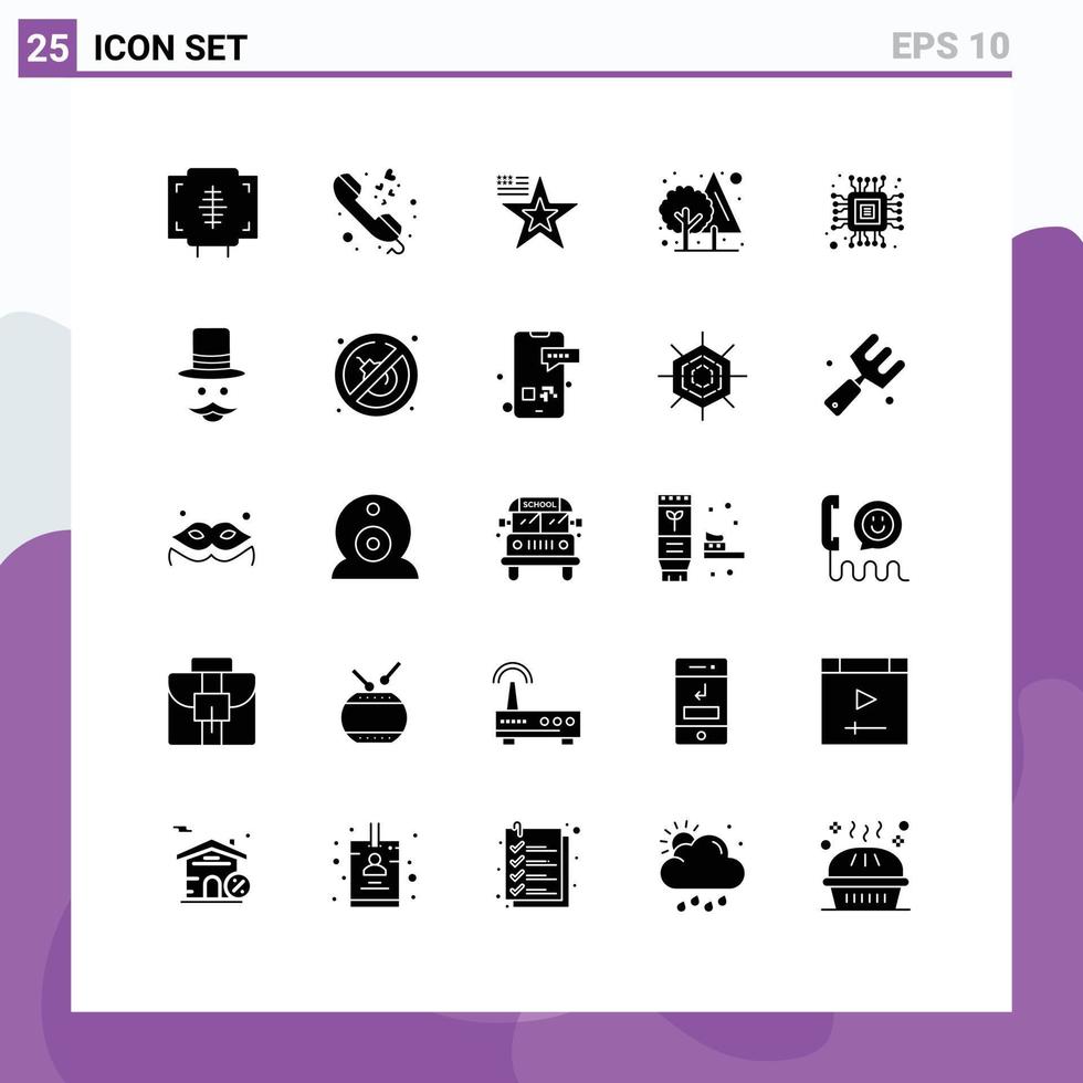 25 universell fast glyf tecken symboler av chip träd telefon ring upp djungel USA redigerbar vektor design element