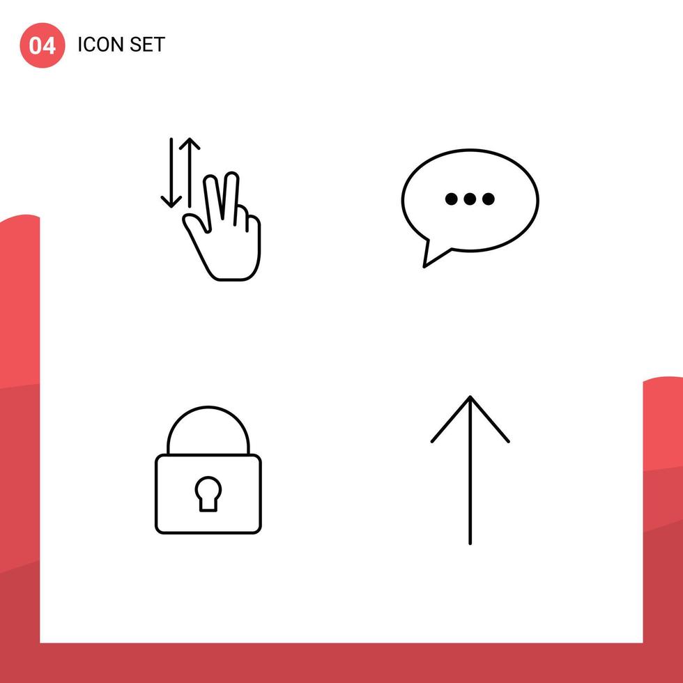 Universelle Symbolsymbole Gruppe von 4 modernen Fillline-Flachfarben des Fingers sperren Konversation gesperrte editierbare Vektordesign-Elemente vektor