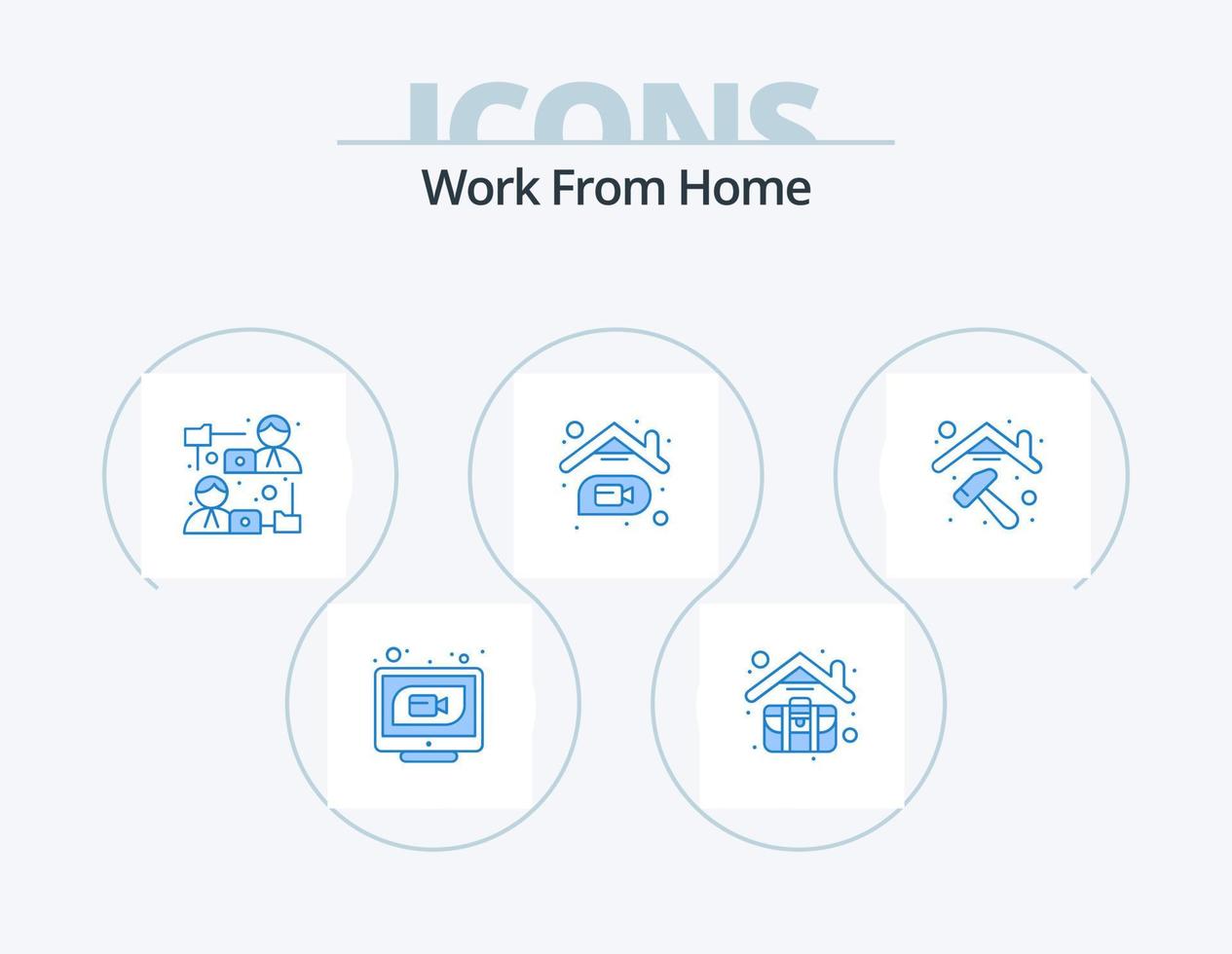 Arbeit von zu Hause aus blaues Icon Pack 5 Icon Design. online. Kommunikation. Zuhause arbeiten. Heimat. Datenaustausch vektor