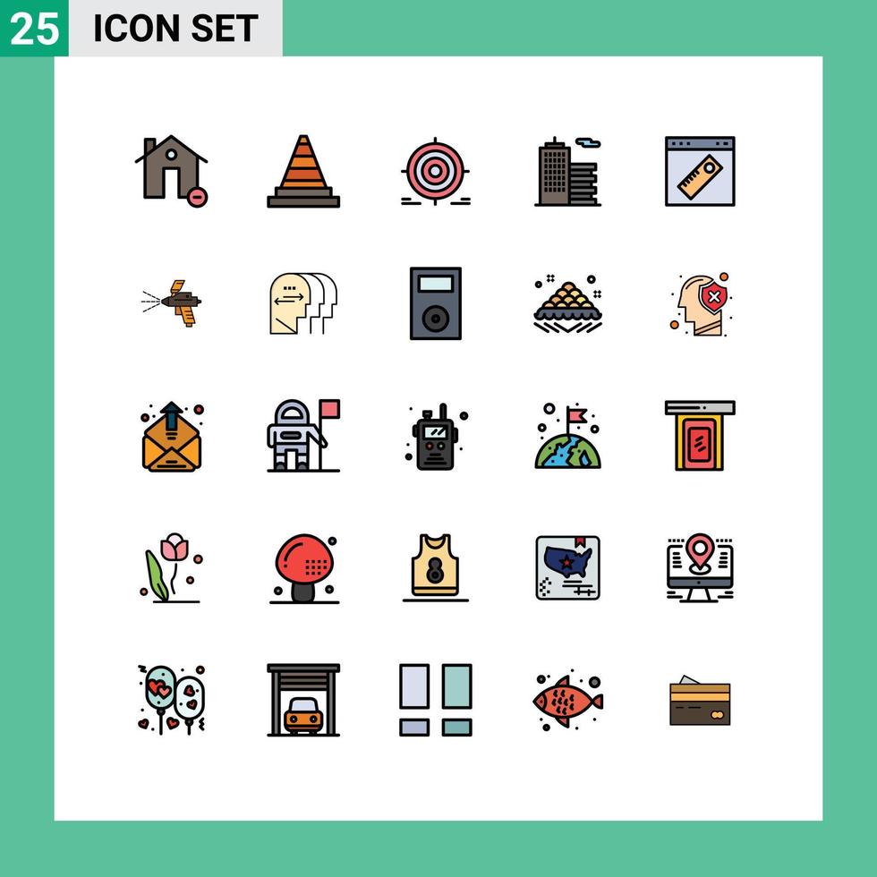 fylld linje platt Färg packa av 25 universell symboler av kontor företag verktyg byggnad mål redigerbar vektor design element