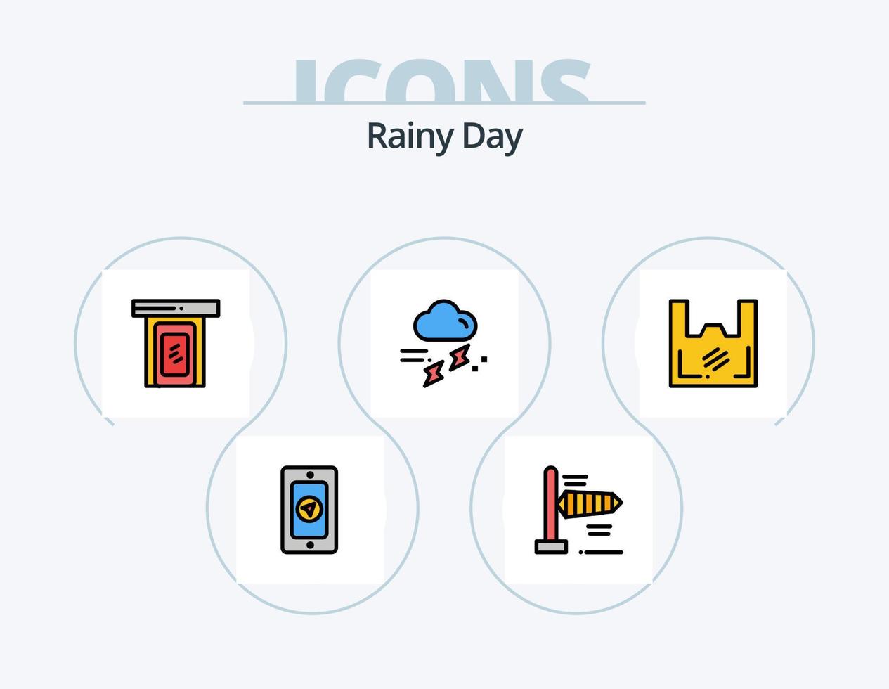 regnerische Linie gefüllt Icon Pack 5 Icon Design. Handy, Mobiltelefon. Wolke. Wetter. Mann. beständig vektor