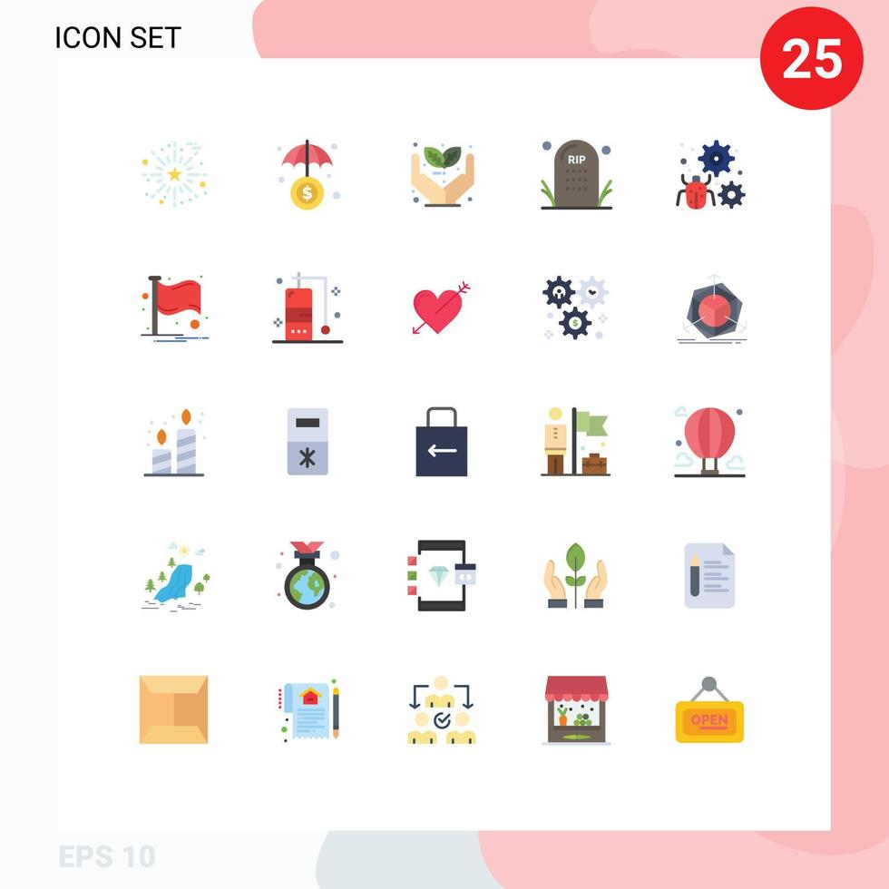 grupp av 25 platt färger tecken och symboler för antivirus halloween eco grav död redigerbar vektor design element