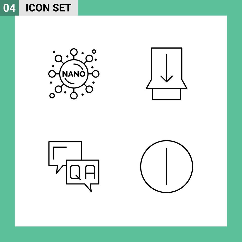 Piktogrammsatz aus 4 einfachen, gefüllten, flachen Farben von Chemieinformationen, Geste, Antwortschalter, editierbare Vektordesignelemente vektor