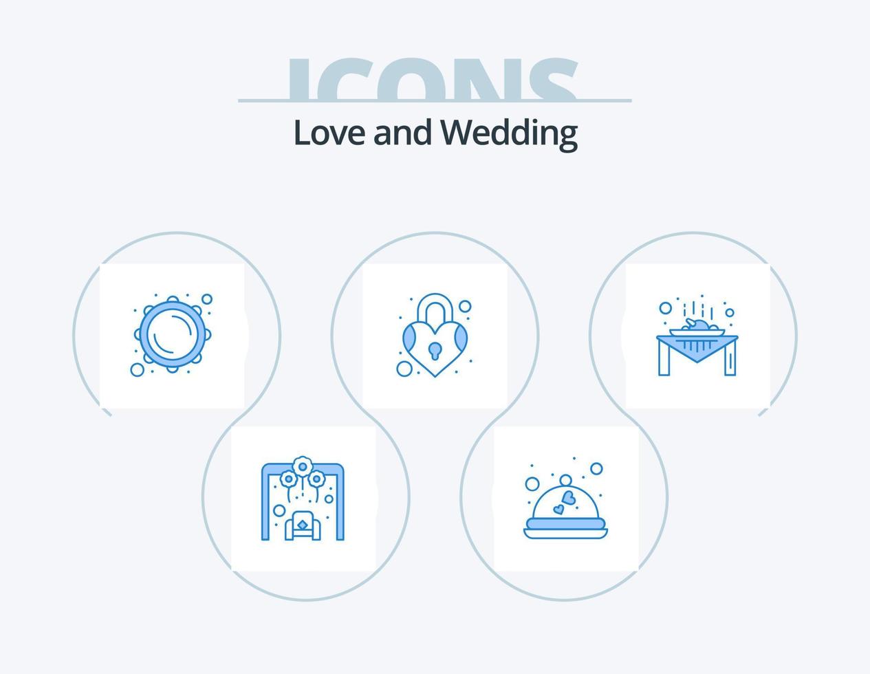 Hochzeit blau Icon Pack 5 Icon Design. Möbel. Essen. Instrument. sperren. Liebe vektor