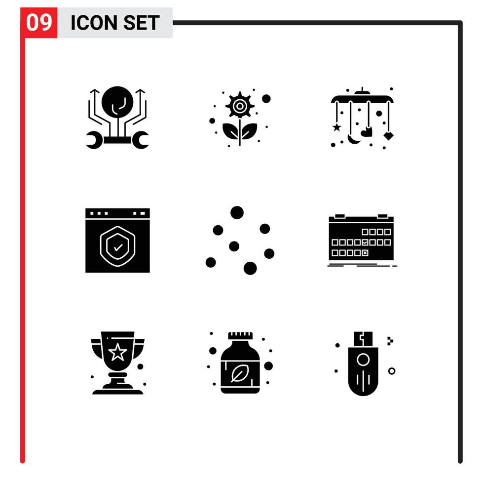 uppsättning av 9 kommersiell fast glyfer packa för luft sida redskap gränssnitt browser redigerbar vektor design element