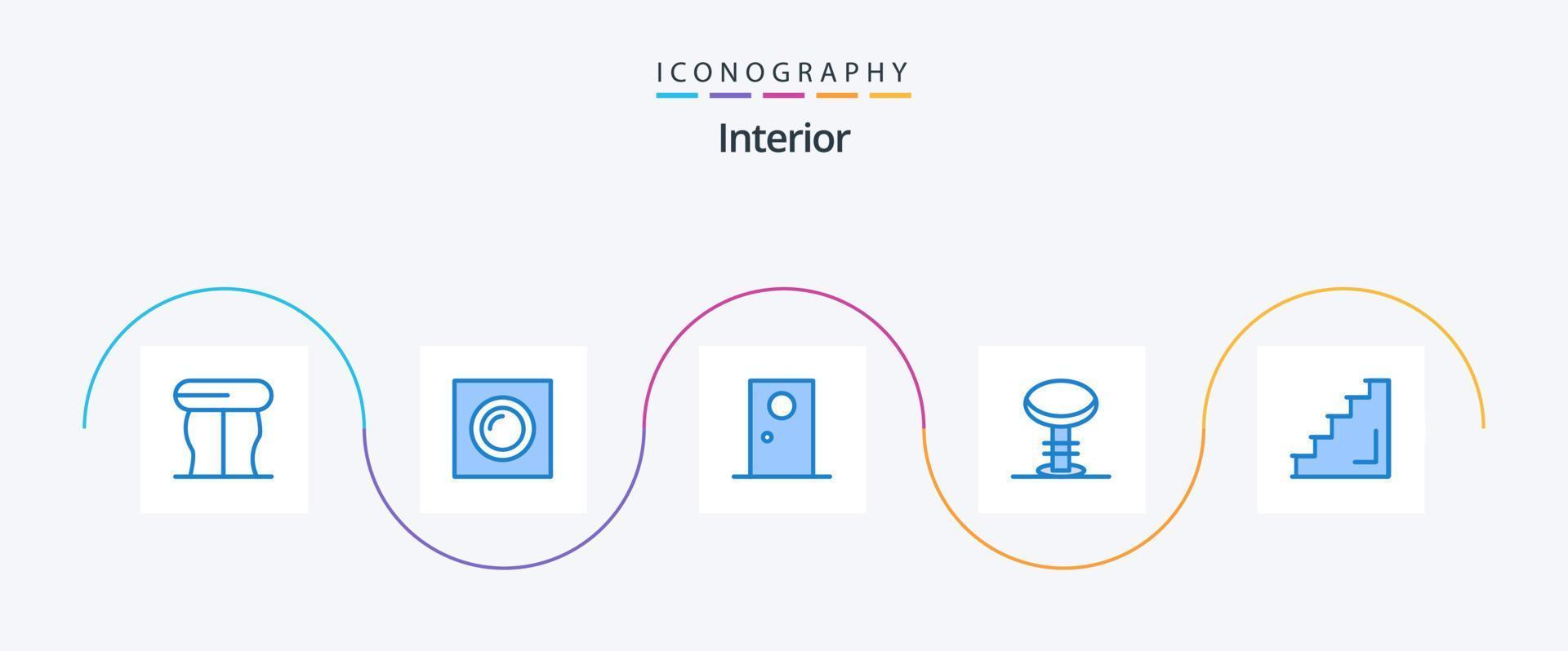 interiör blå 5 ikon packa Inklusive interiör. pall. ingång. interiör. bar vektor