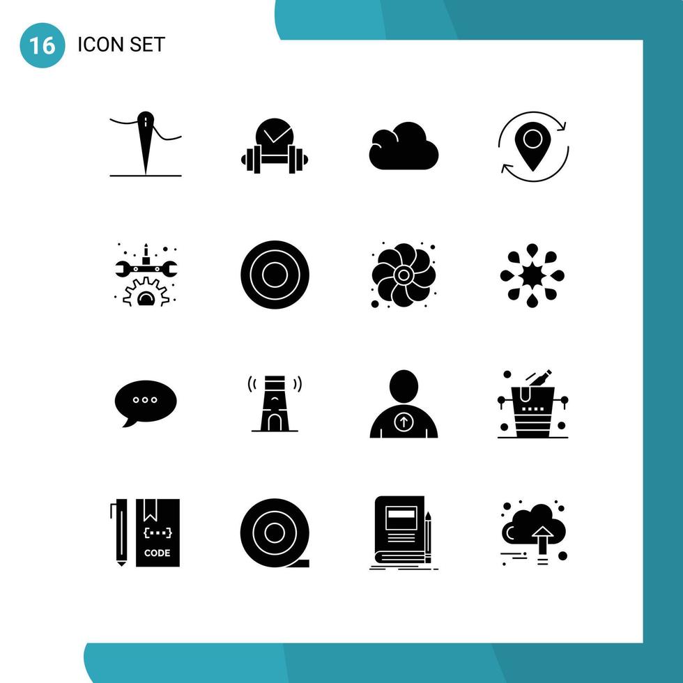 satz von 16 modernen ui-symbolen symbole zeichen für reparatur getriebe daten pin karte editierbare vektordesignelemente vektor