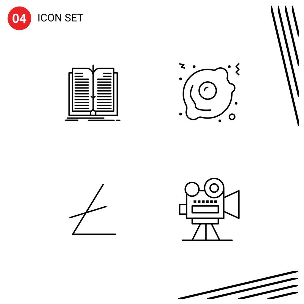 Stock Vector Icon Pack mit 4 Zeilen Zeichen und Symbolen für die Anwendung Kryptowährung Buch Lebensmittel Filmkamera editierbare Vektordesign-Elemente
