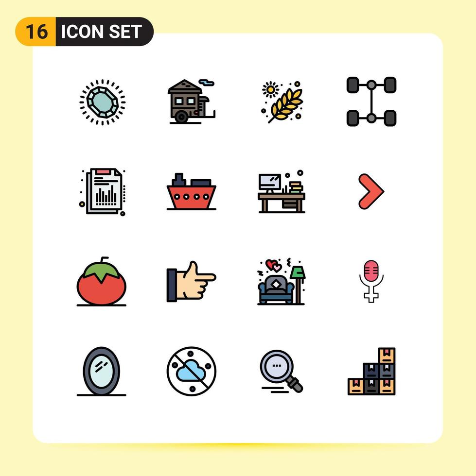 16 platt Färg fylld linje begrepp för webbplatser mobil och appar finansiell fordon trailer bil trädgård redigerbar kreativ vektor design element