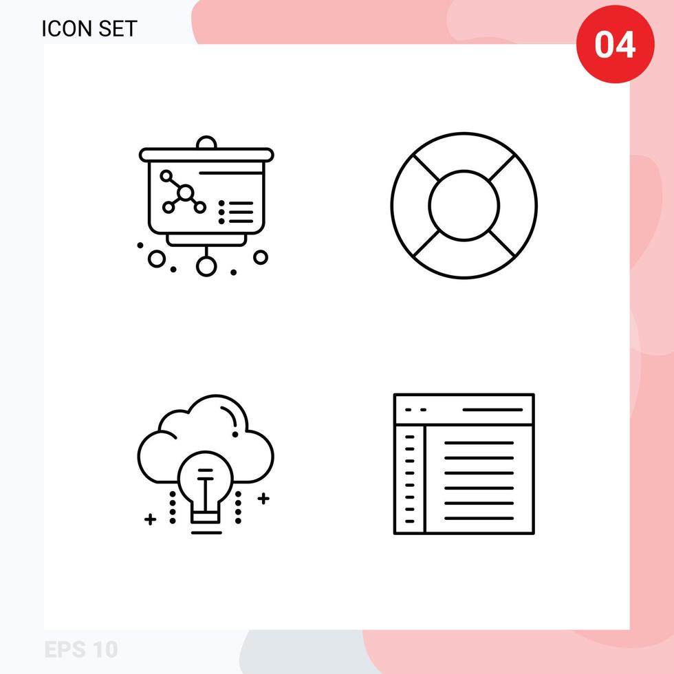 4 universell fylld linje platt färger uppsättning för webb och mobil tillämpningar lektion Glödlampa flyta moln app redigerbar vektor design element